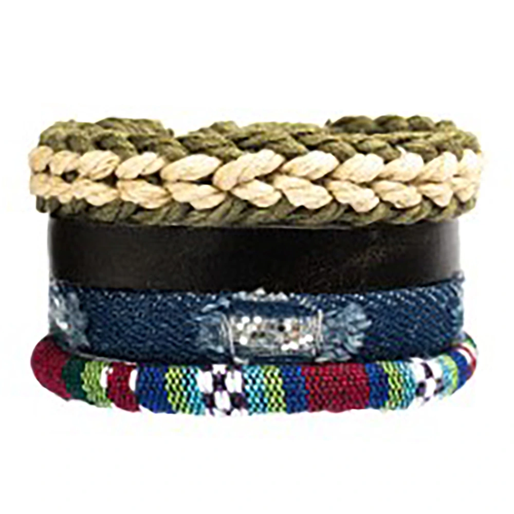 4pcs Wrap Woven Bracelets Set PU Leather Colorful Ethnic Adjustable Woven Rope Bracelet Kit