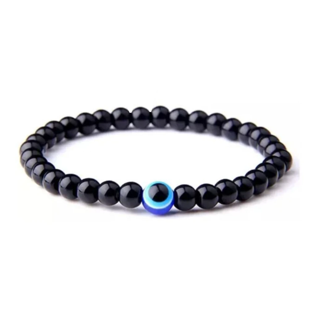 Beaded Bracelet Simple Fade Resistant Pupil Pattern Glass Men Bracelet Black Gifts