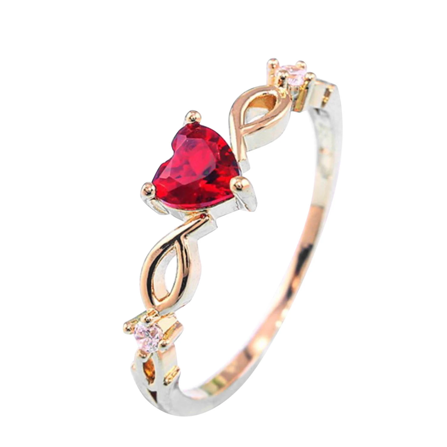 18.2mm Diameter Women Ring Heart Shaped Rhinestone Fashionable Alloy Jewelry Rings Red