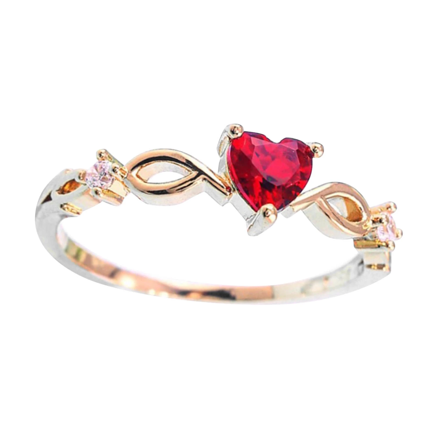 18.2mm Diameter Women Ring Heart Shaped Rhinestone Fashionable Alloy Jewelry Rings Red