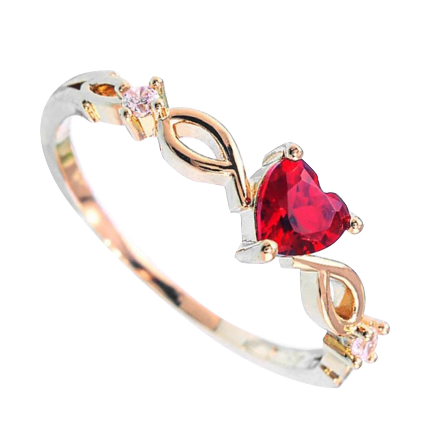 18.2mm Diameter Women Ring Heart Shaped Rhinestone Fashionable Alloy Jewelry Rings Red