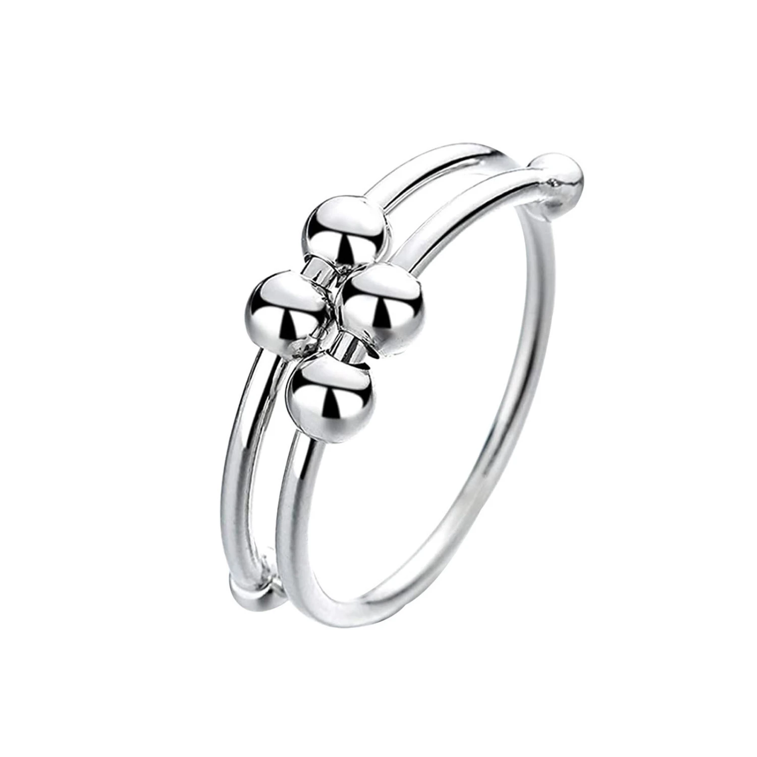 2 Pcs Fidget Ring Gold and Silver Alloy Reduce Anxiety Relax Mind Open Bead Rings Women Finger Accessories