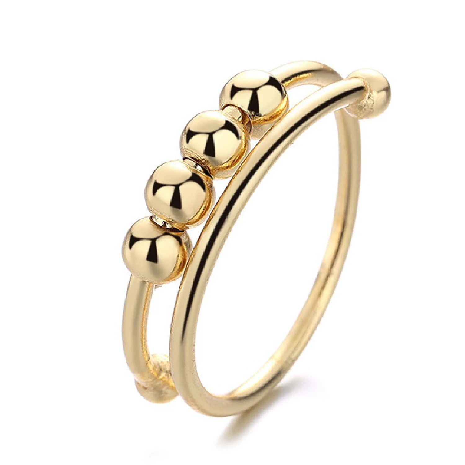 2 Pcs Fidget Ring Gold and Silver Alloy Reduce Anxiety Relax Mind Open Bead Rings Women Finger Accessories
