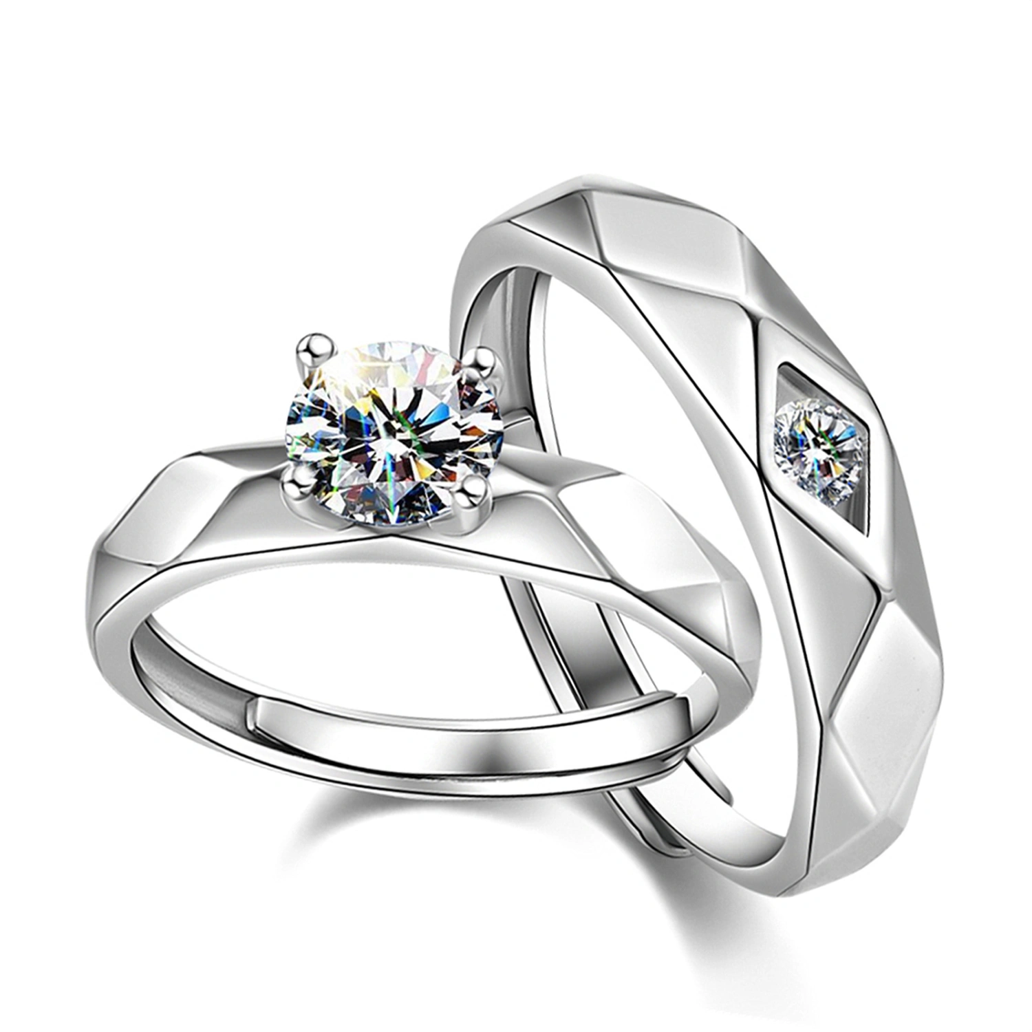 2pcs Couple Ring Men Women Copper Adjustable Exquisite Rhinestone Ring Jewelry for Dating Party