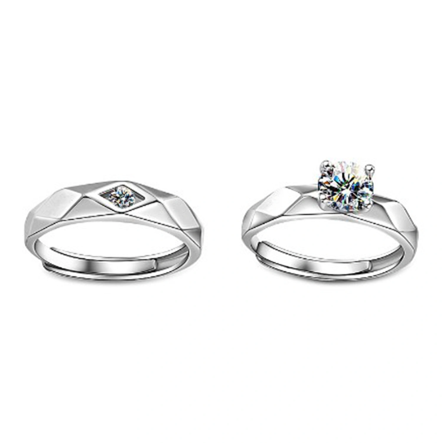 2pcs Couple Ring Men Women Copper Adjustable Exquisite Rhinestone Ring Jewelry for Dating Party