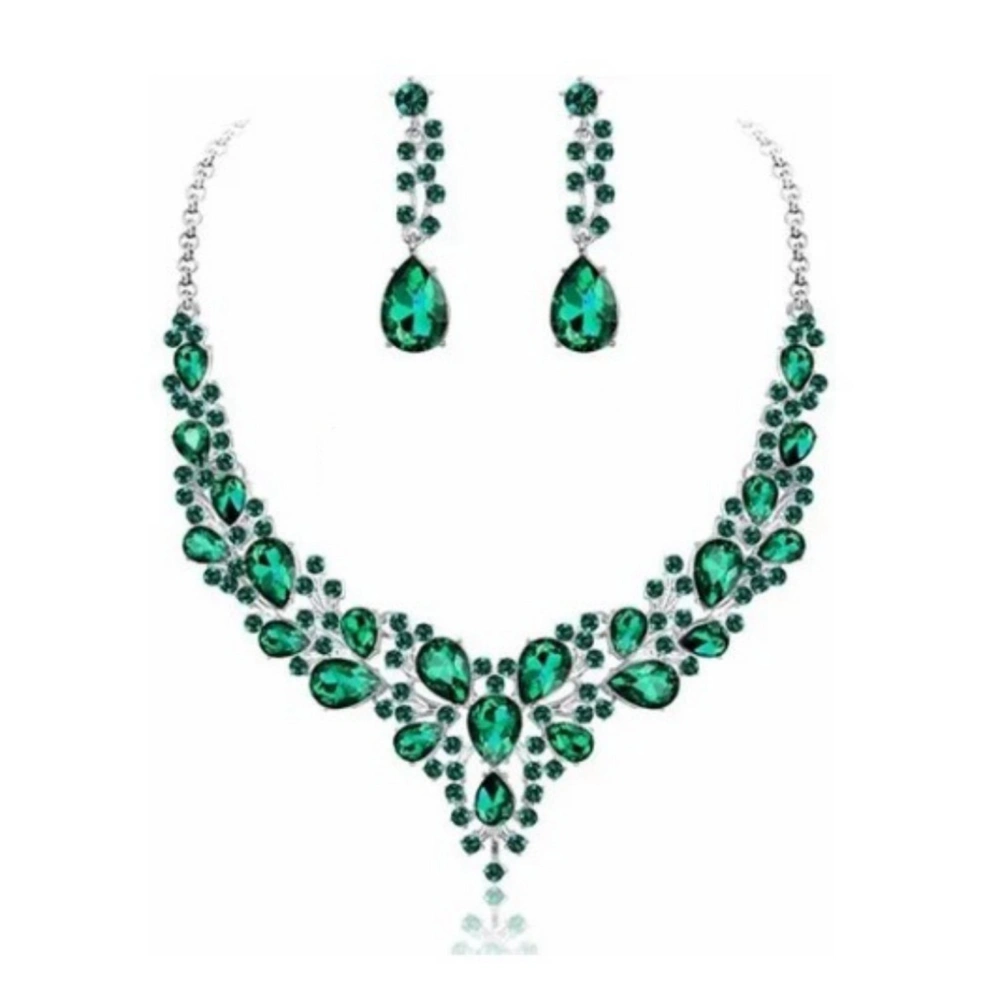 Necklace Earring Set Green Shiny Exquisite Women Decorative Jewelry for Wedding Anniversary