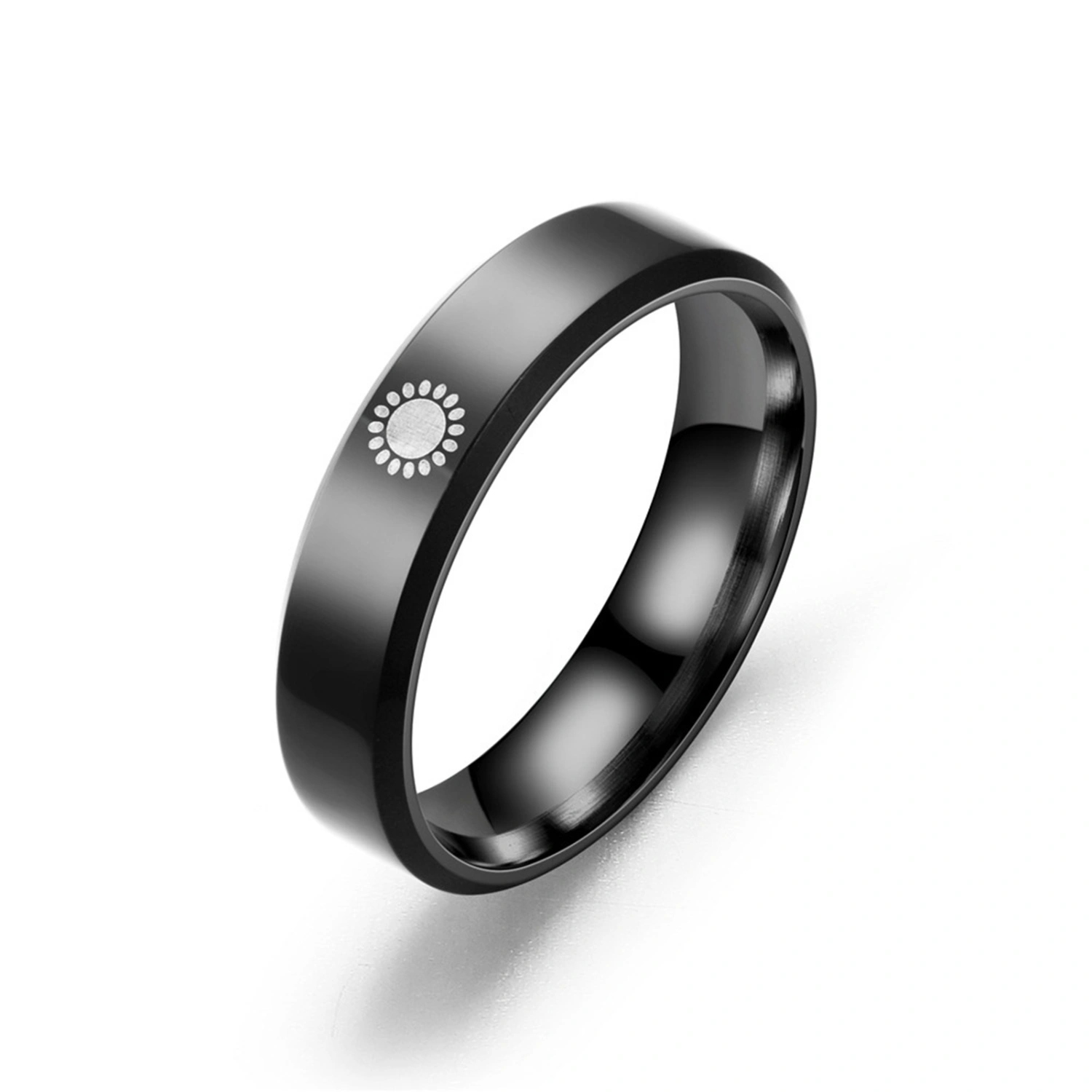 Ring Simple Sun Pattern Ti Steel Fade Resistant Finger Ring Jewelry Gift for Friends Black