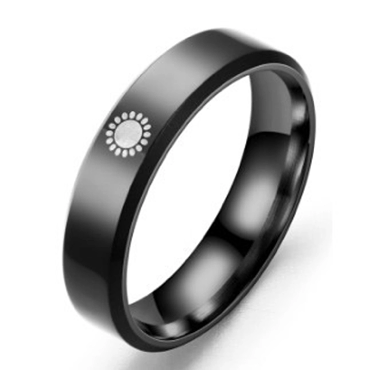 Ring Simple Sun Pattern Ti Steel Fade Resistant Finger Ring Jewelry Gift for Friends Black