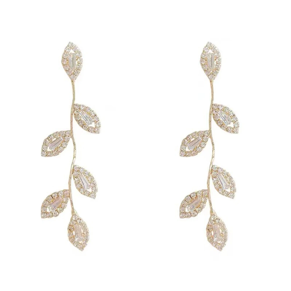 Leaf Shape Earrings Alloy Zircon Skin Friendly Exquisite Elegant Women Earrings Accessories