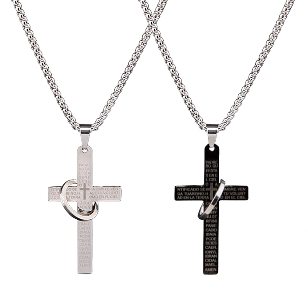 2pcs Cross Pendant Necklace Men Stainless Steel Simple Elegant Stylish Necklace for Dating Party