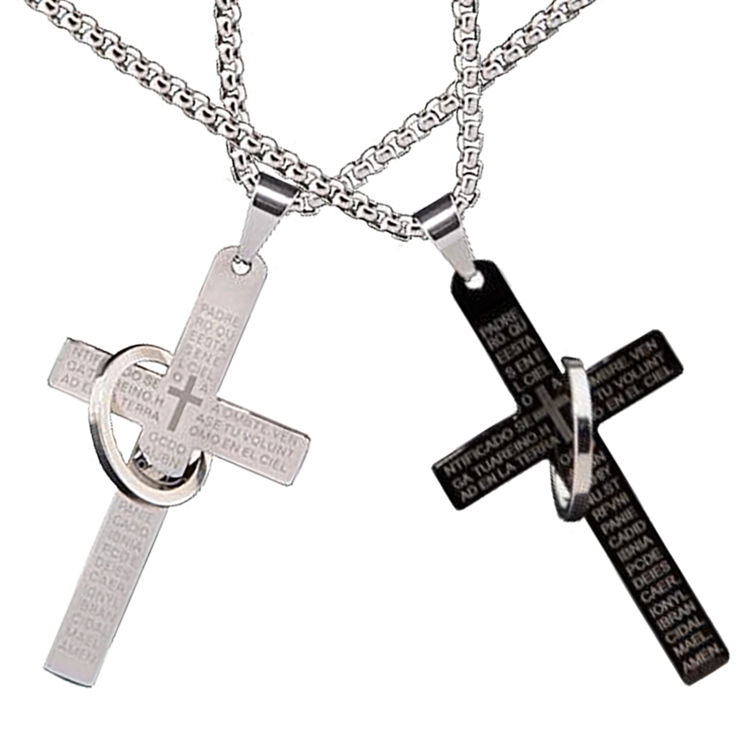 2pcs Cross Pendant Necklace Men Stainless Steel Simple Elegant Stylish Necklace for Dating Party