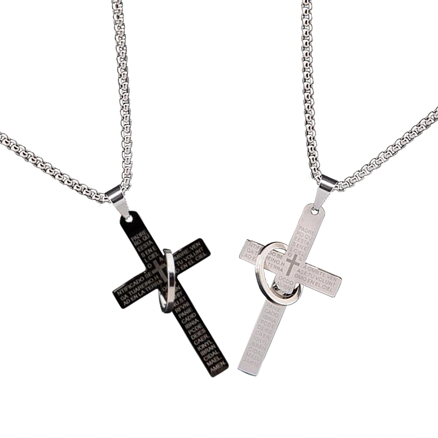 2pcs Cross Pendant Necklace Men Stainless Steel Simple Elegant Stylish Necklace for Dating Party