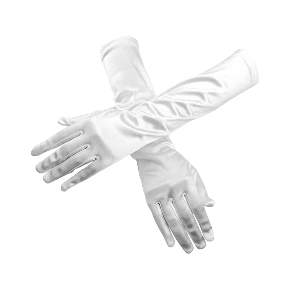 Bridal Satin Finger Gloves Long Elegant Fashionable Women Wedding Gloves for Party Performance White Free Size