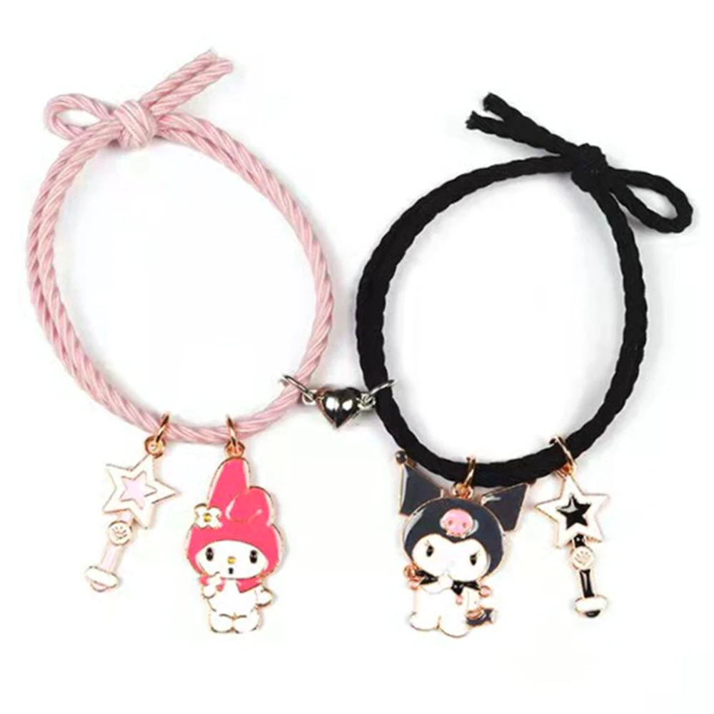 2pcs Cute Cartoon Pendant Bracelet Men Women Delicate Magnetic Couple Bracelet for Dancing Party