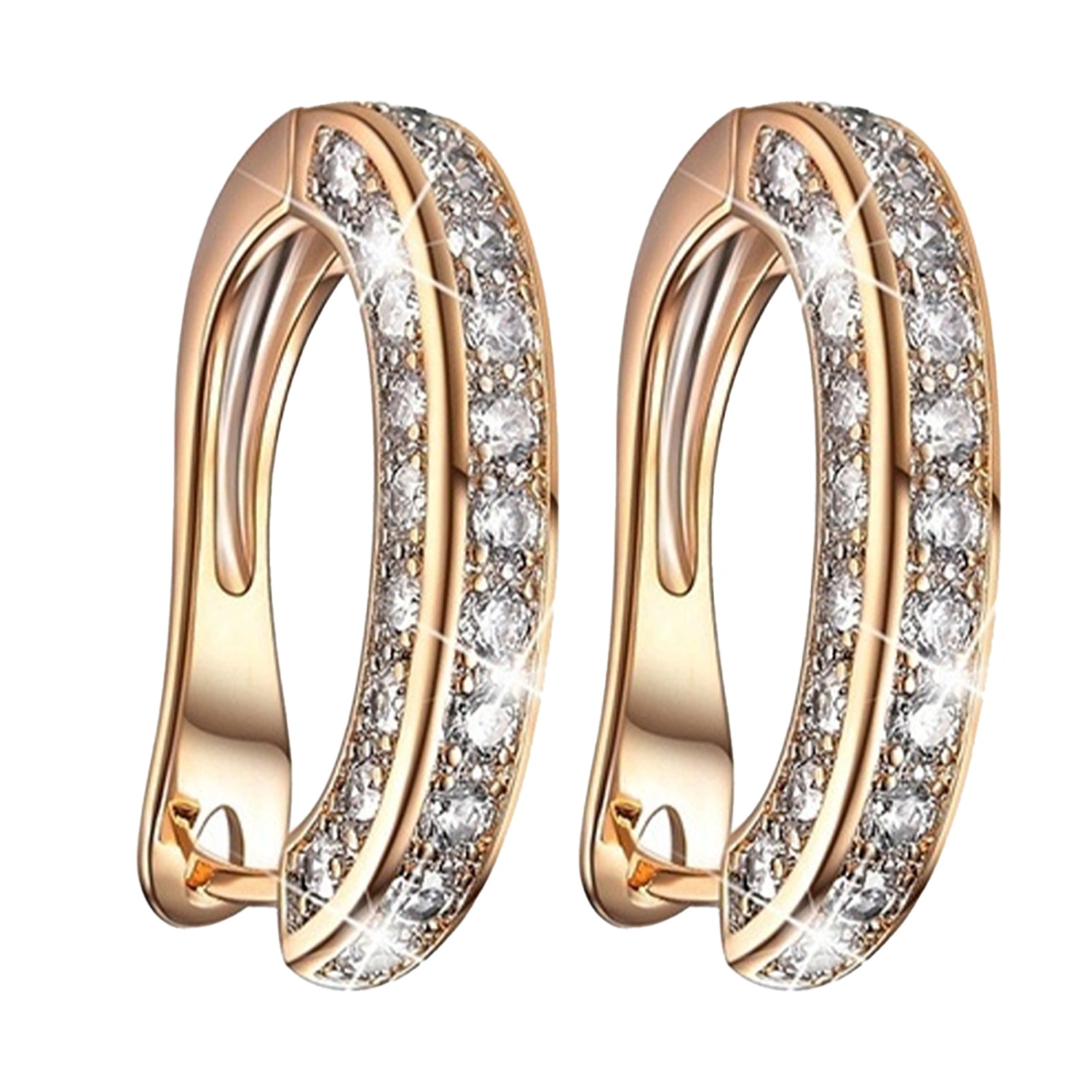 1 Pair Gold Crystal Ear Studs Lightweight Glossy Colorfast Compact Size Round Fashionable for Women Girl