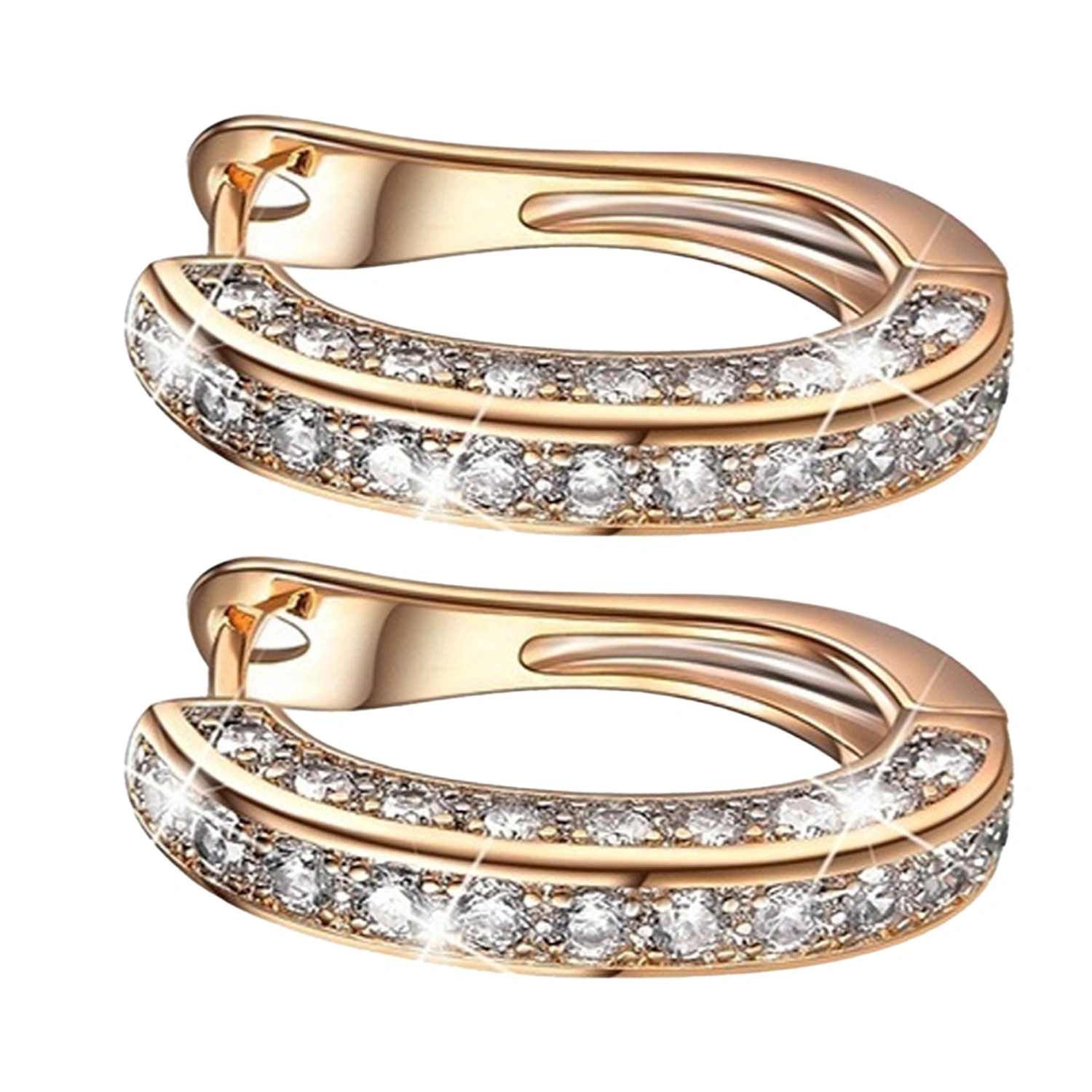 1 Pair Gold Crystal Ear Studs Lightweight Glossy Colorfast Compact Size Round Fashionable for Women Girl