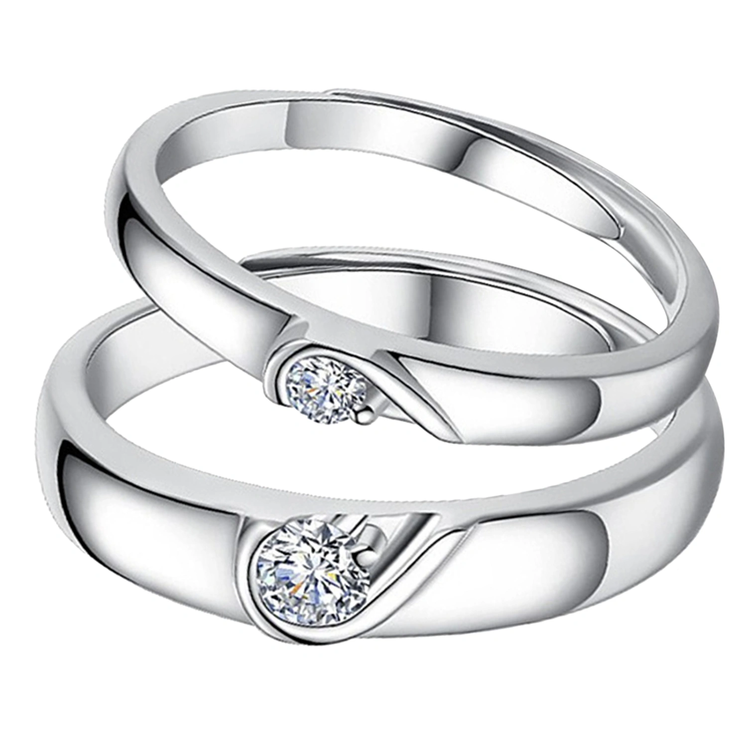 1 Pair Heart Matching Rings Simple Fashion Adjustable Opening Love Matching Rings for Couples