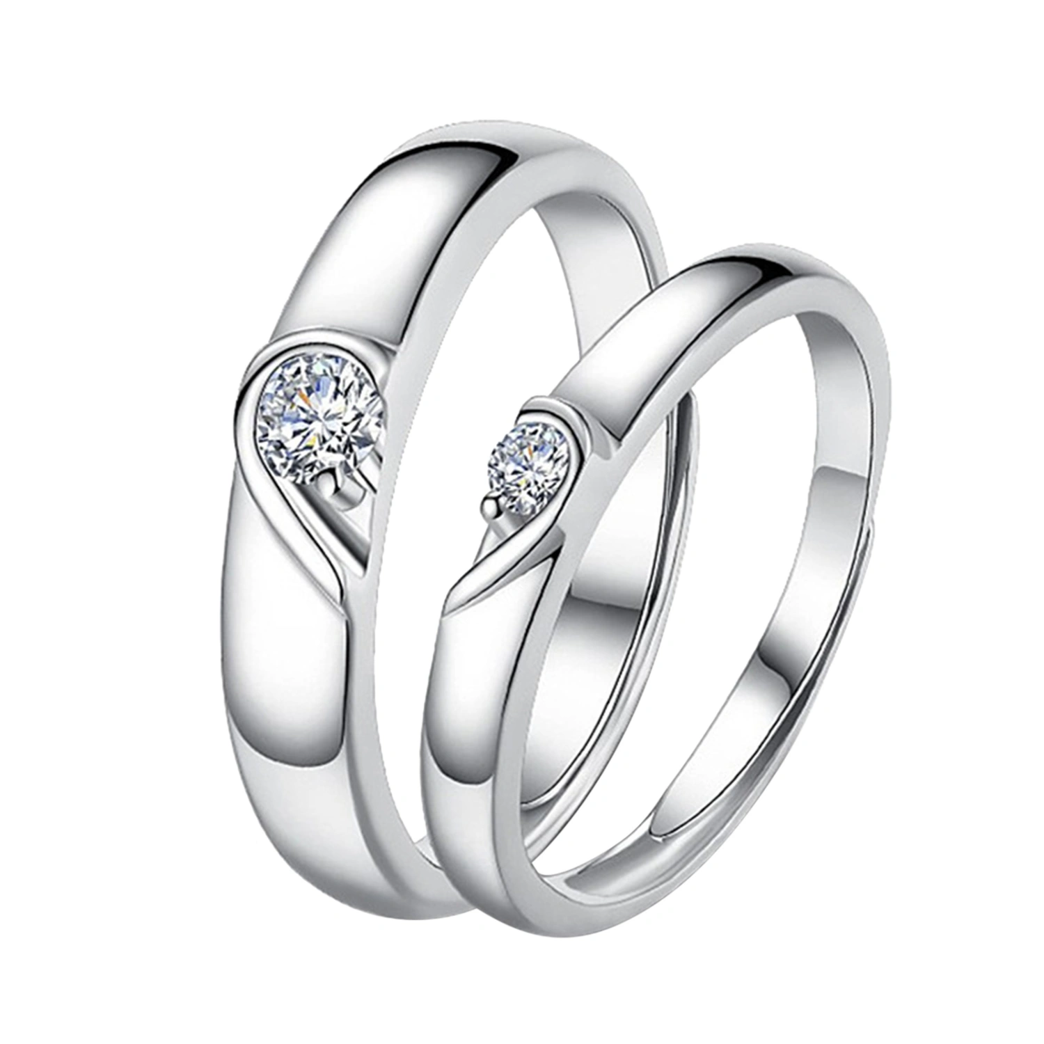 1 Pair Heart Matching Rings Simple Fashion Adjustable Opening Love Matching Rings for Couples