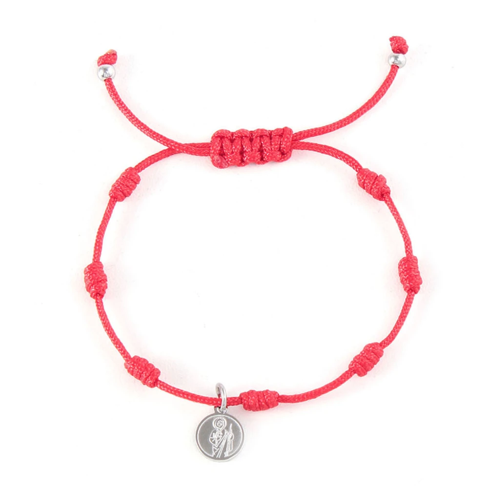 Red Knot String Bracelet with Stainless Steel Tag Adjustable Handmade Colorfast Lightweight for Women Men