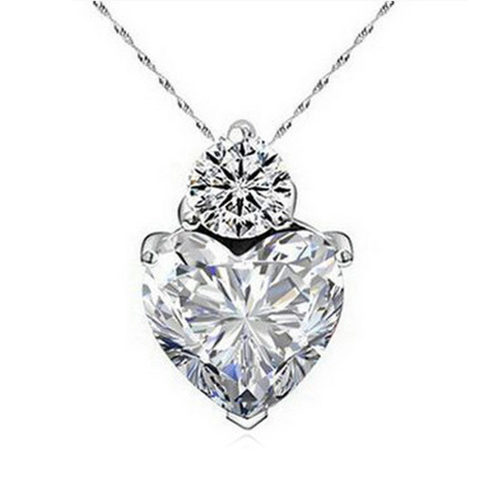 Heart Zircon Pendant Necklace with Water Ripple Chain White Lightweight Heart Necklace Jewelry for Women