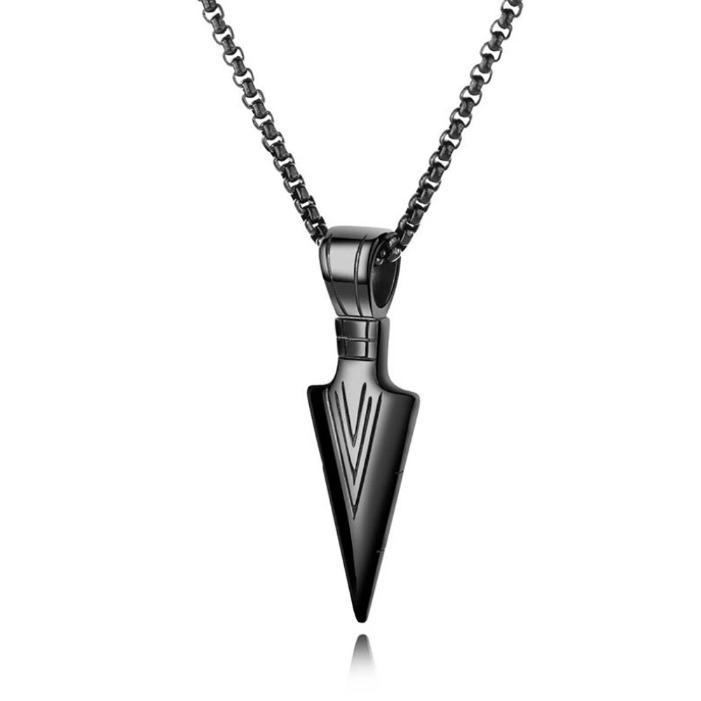 Men Arrowhead Necklace Stainless Steel Vintage Fashionable Polished Finish Unique Pendant Necklace Black