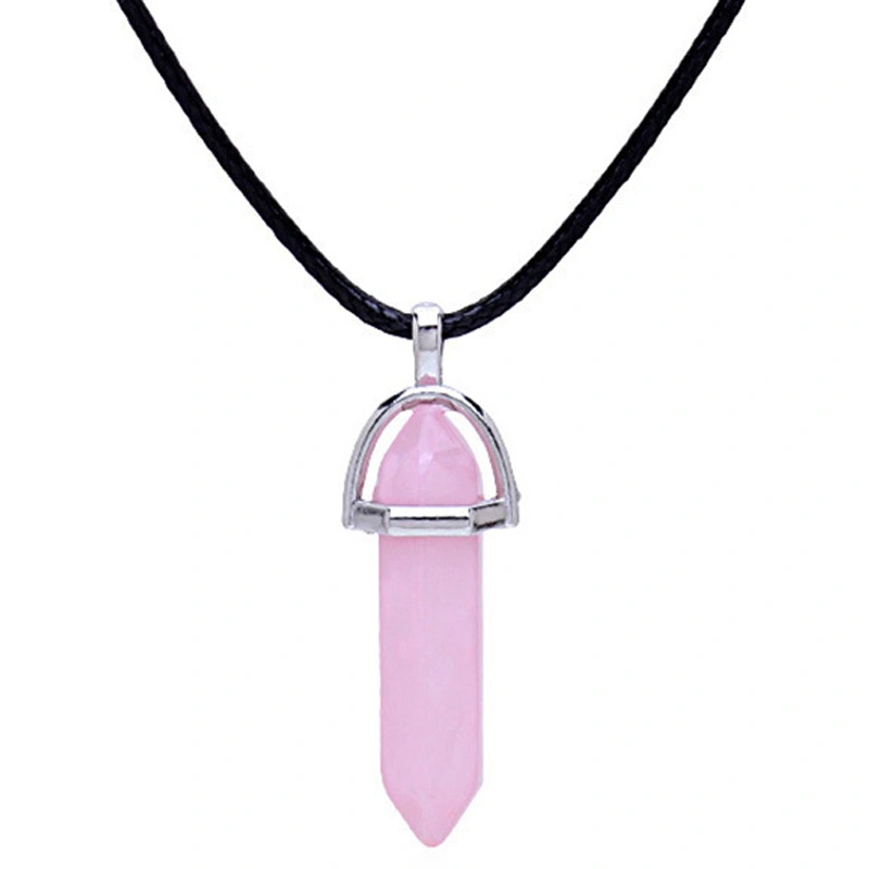 Women Pendant Necklace Hexagon Prism Glass Bright Lightweight Fashionable Exquisite for Lady Female Pink