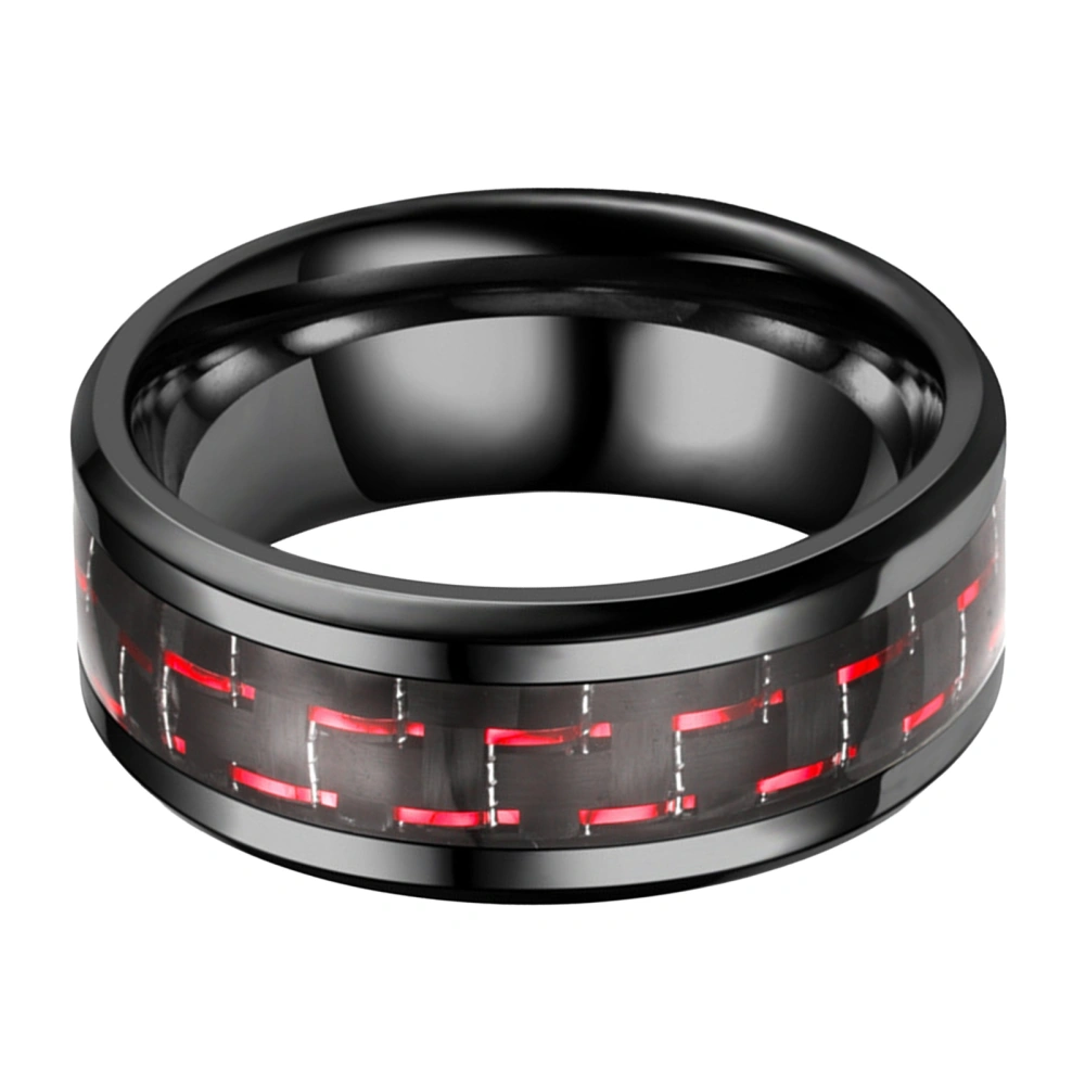 Stainless Steel Ring Fine Polishing Smoothing Surfaces Unique Fashionable Men Ring for Parties Black and Red Striped 19mm