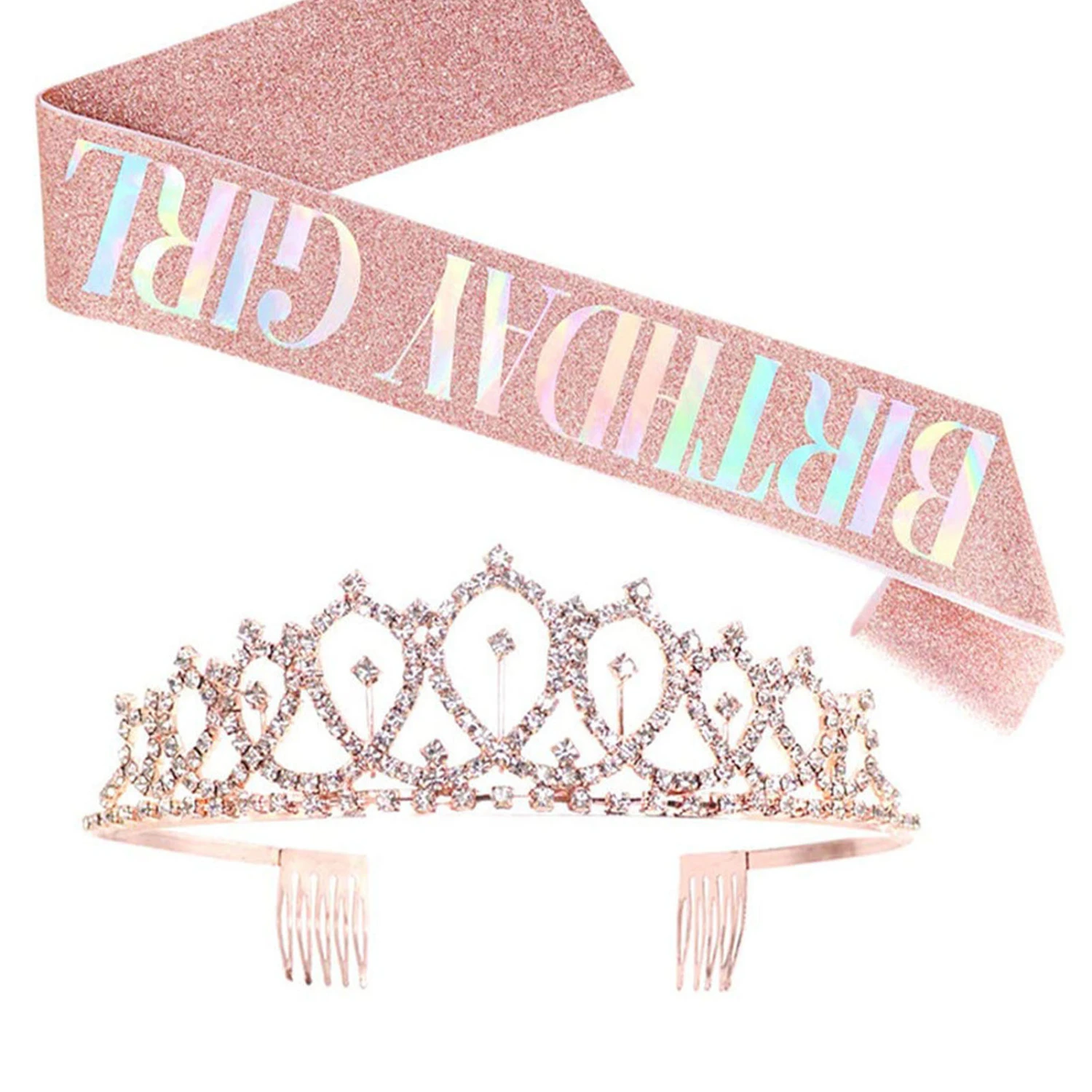 Birthday Sash Crown Add Ambience Colored Lightweight Birthday Tiara Sash for Birthday Party Rose Gold