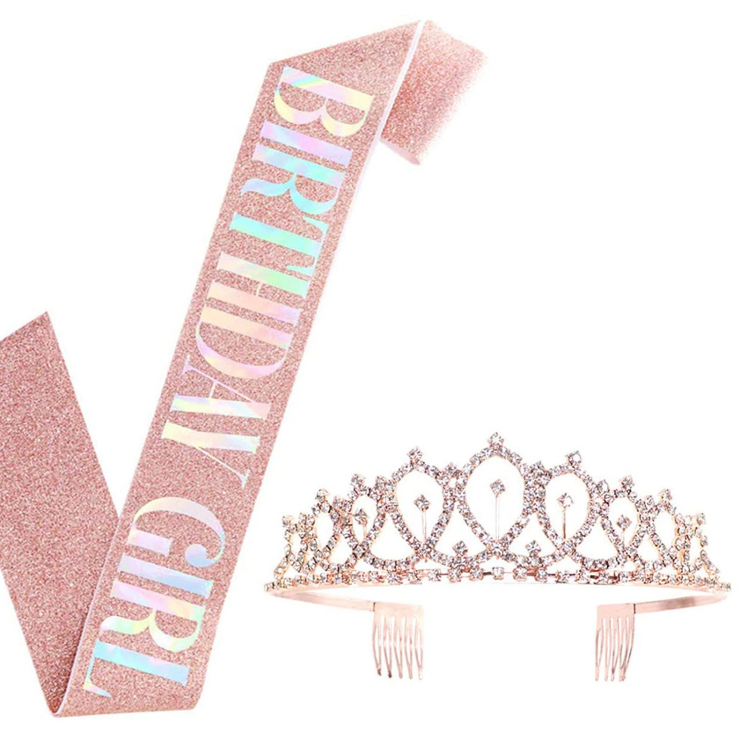 Birthday Sash Crown Add Ambience Colored Lightweight Birthday Tiara Sash for Birthday Party Rose Gold