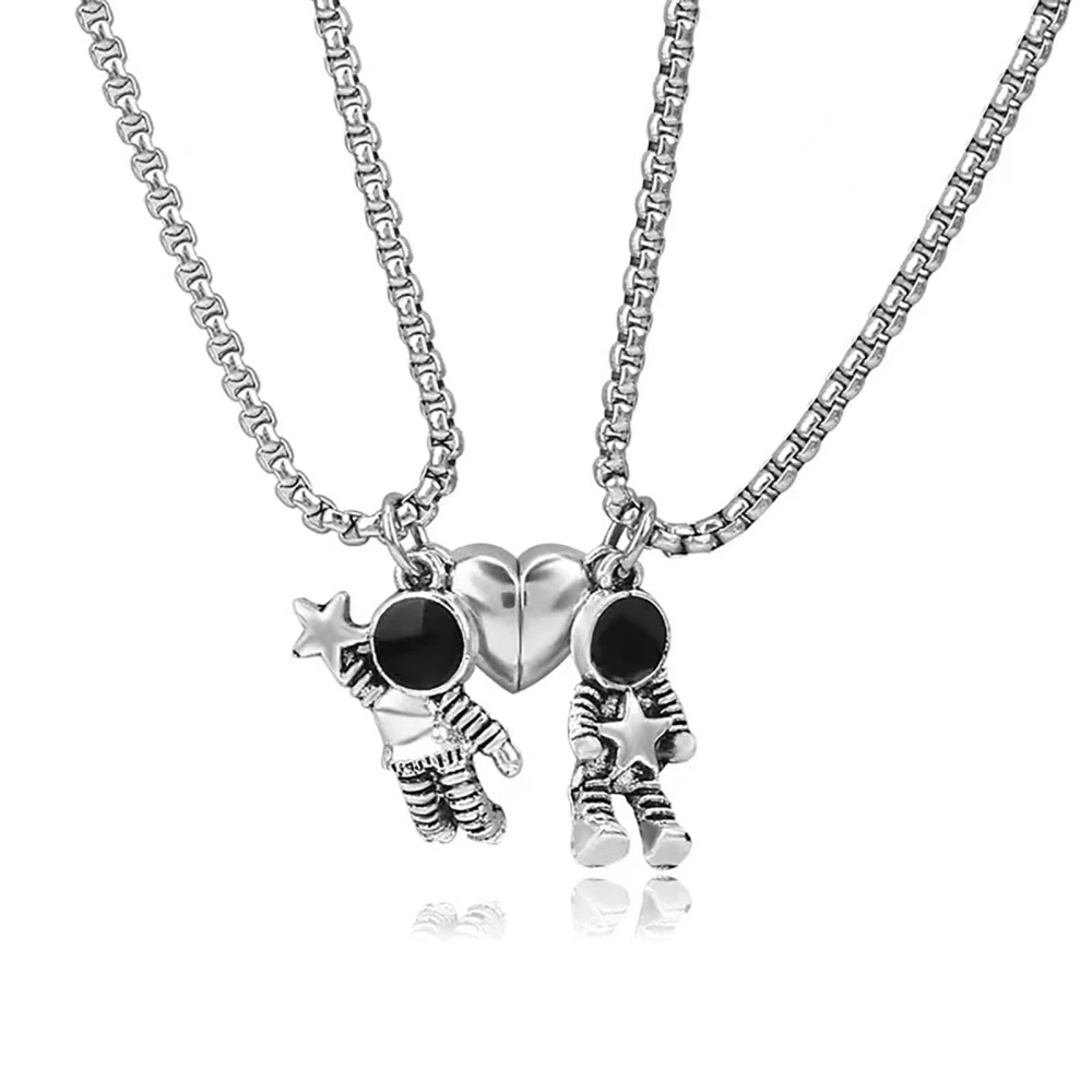 Couples Matching Necklaces Unique Design Titanium Steel Spaceman Pendant for Friends Men Women