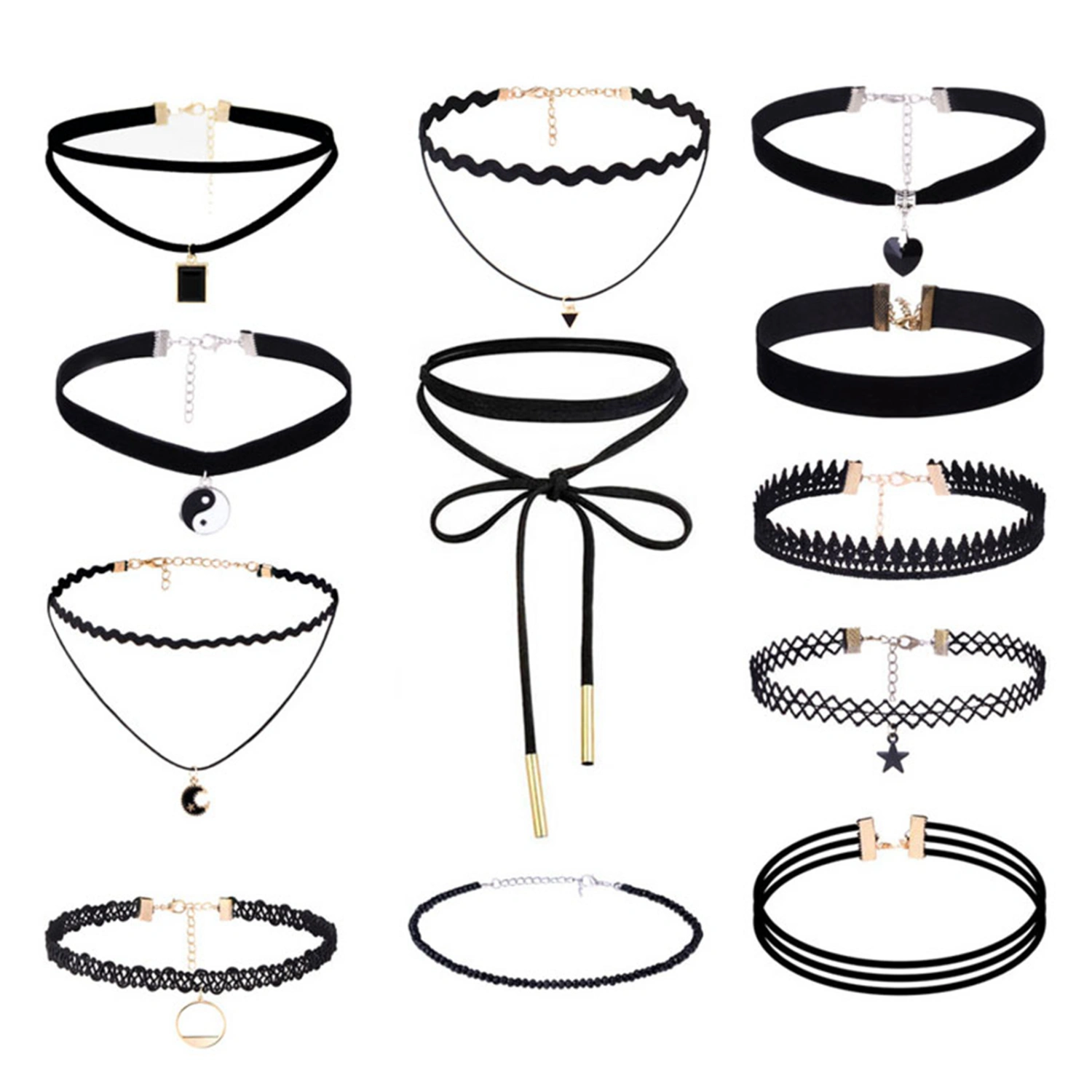 12pcs Collar Necklace Lace Simple Elegant Peach Heart Clavicle Chain Pendant for Women Party