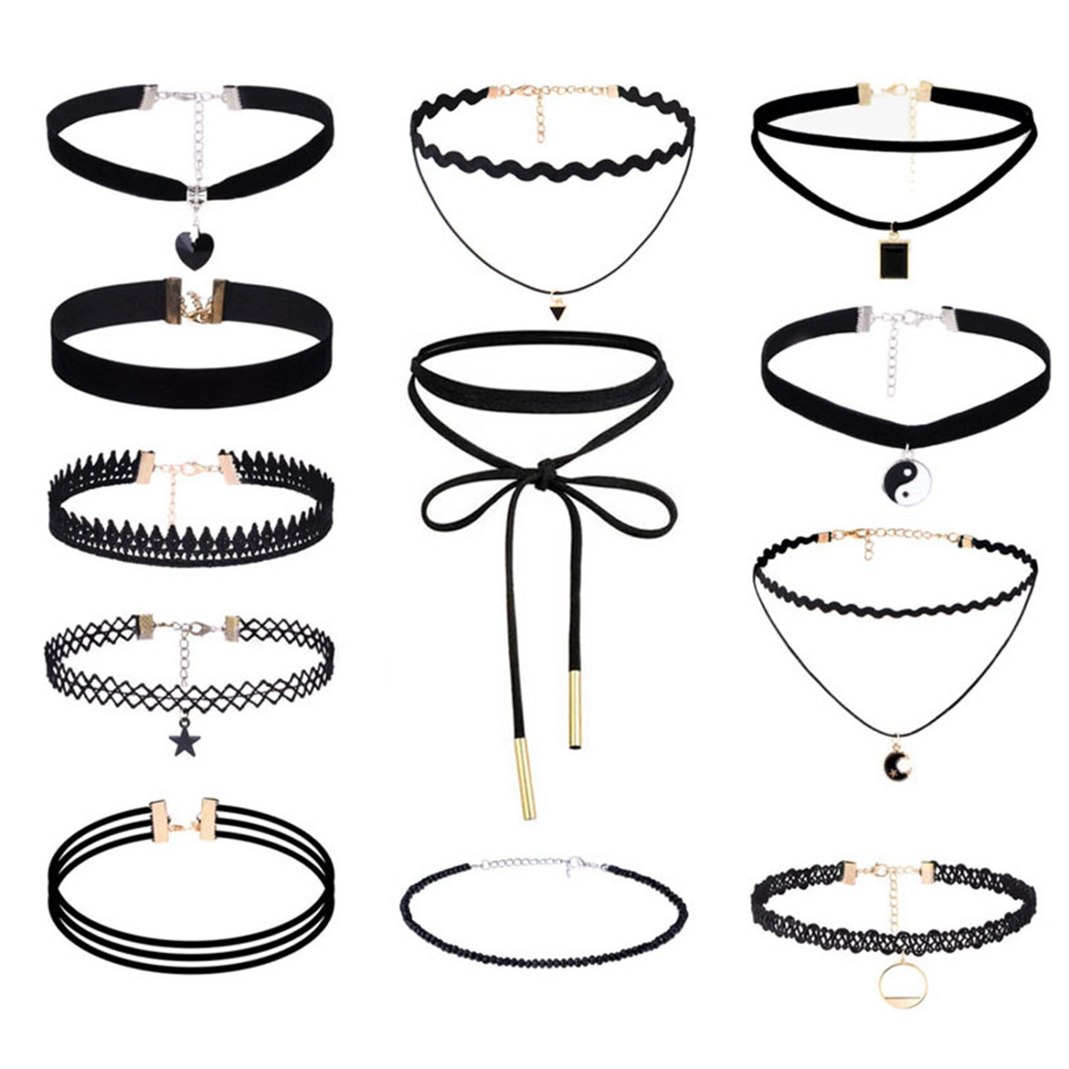 12pcs Collar Necklace Lace Simple Elegant Peach Heart Clavicle Chain Pendant for Women Party