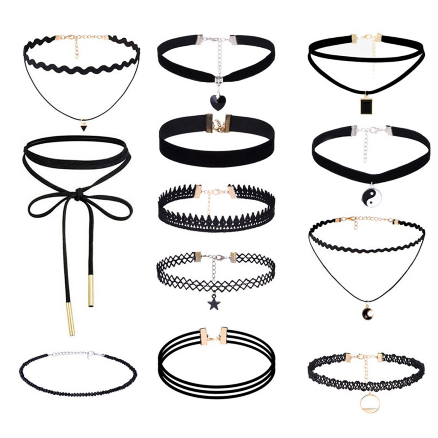 12pcs Collar Necklace Lace Simple Elegant Peach Heart Clavicle Chain Pendant for Women Party