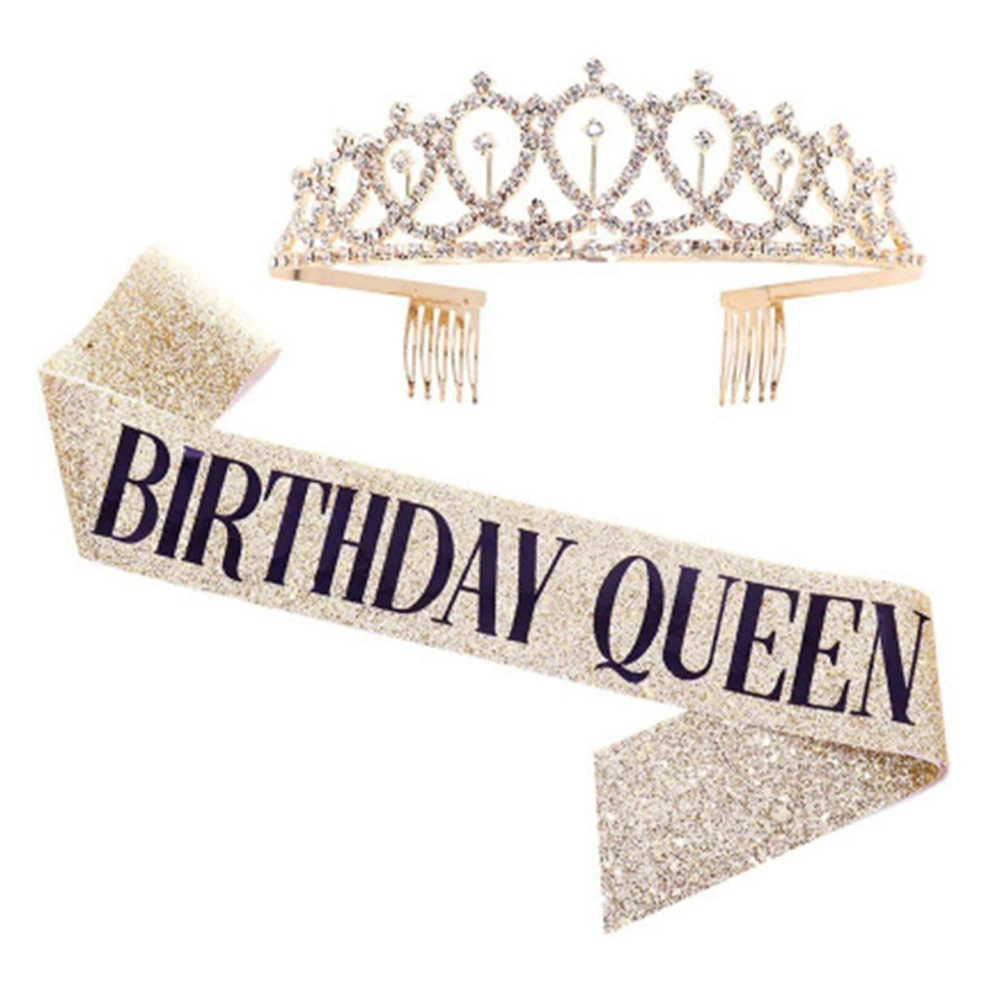 Birthday Sash Crown Add Ambience Colored Lightweight Birthday Tiara Sash for Birthday Party Gold