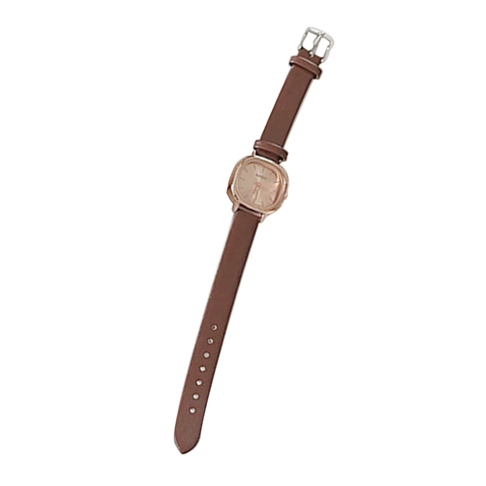 Women Casual Quartz Watch with Button Battery Glass Lens Alloy Wristwatch for Daily Use Brown Leather Belt