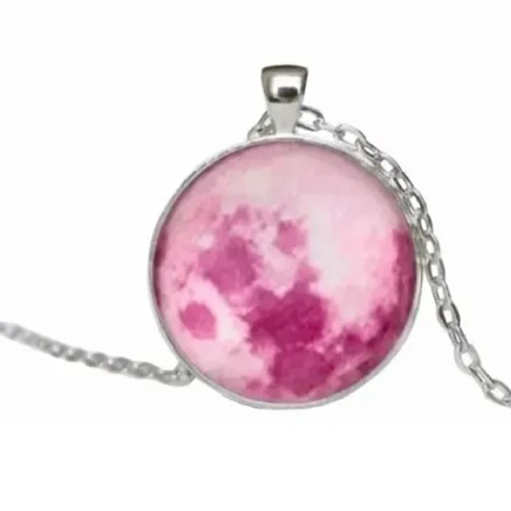 Pendant Necklace Round Shaped Delicate Pink Pattern Glow in The Dark Iron Necklaces for Women Men