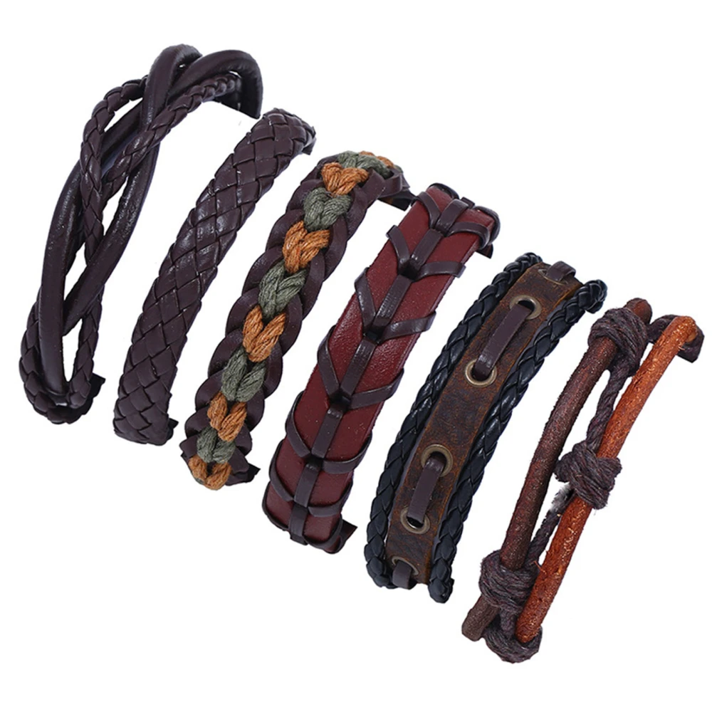 6 Pcs Leather Bracelet DIY Hand Braided Vintage Multi Layer Wrap Bracelet for Men Women