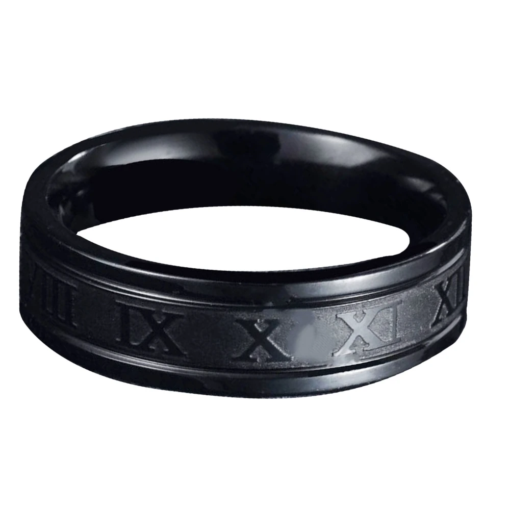 Black Titanium Steel Ring Crafted Fashion Simple Numerals Ring for Men Daily Use 0.7in Diameter