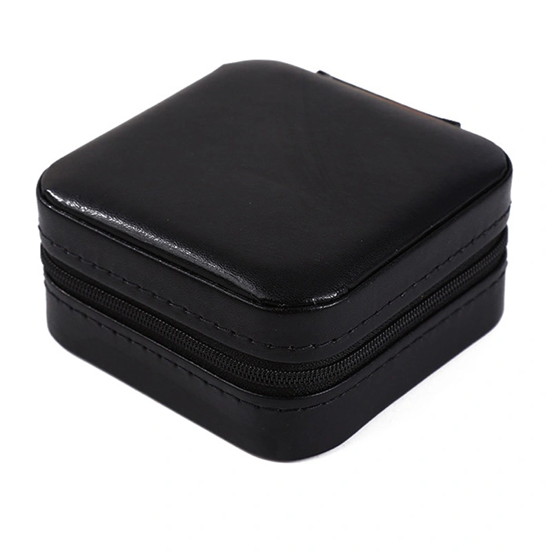 Small Travel Jewelry Case Portable PU Leather Mini Jewelry Box for Home Out Travel Black