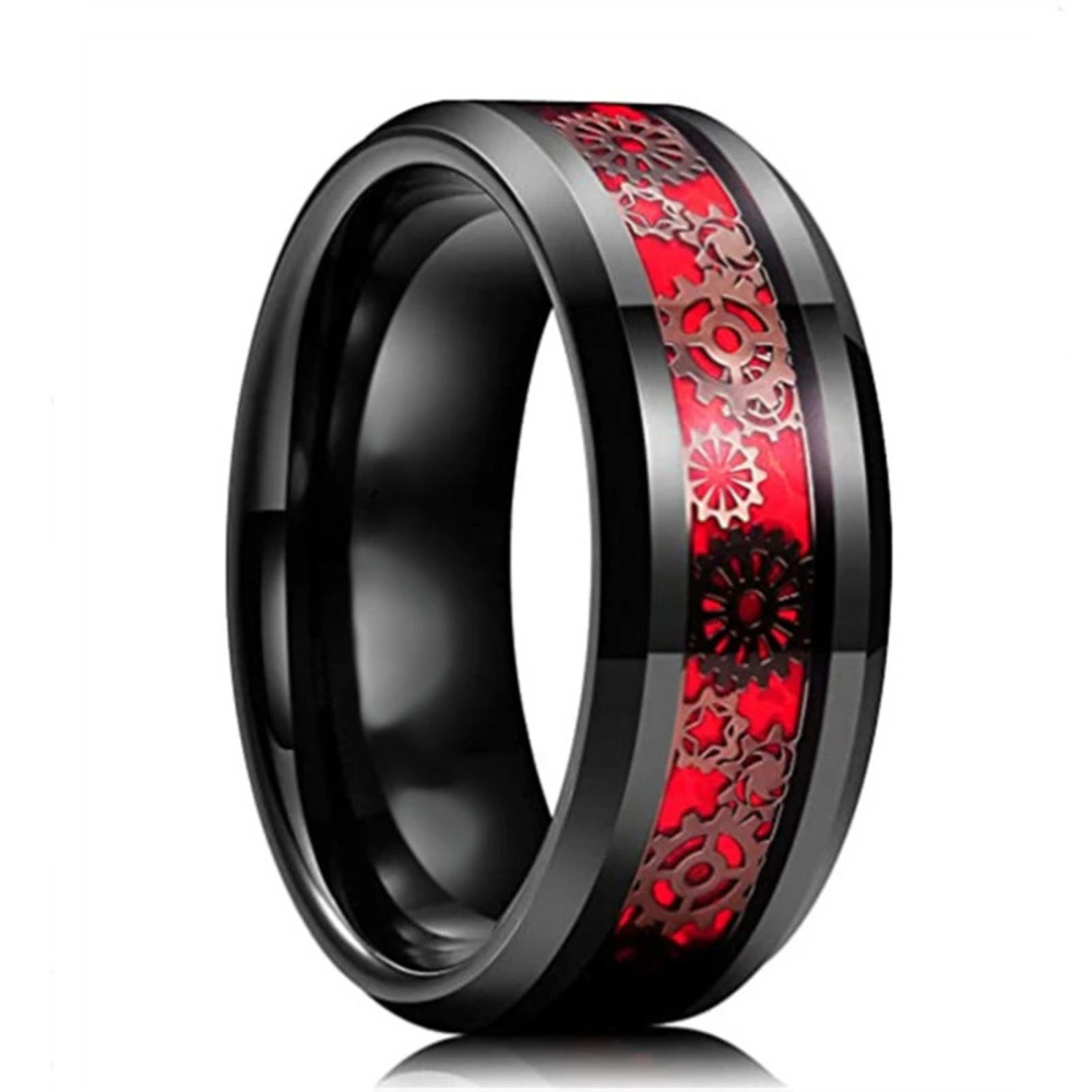 Gear Patch Stainless Steel Ring Men Women Fashionable Ring Jewelry for Dating Dancing Party Black and Red