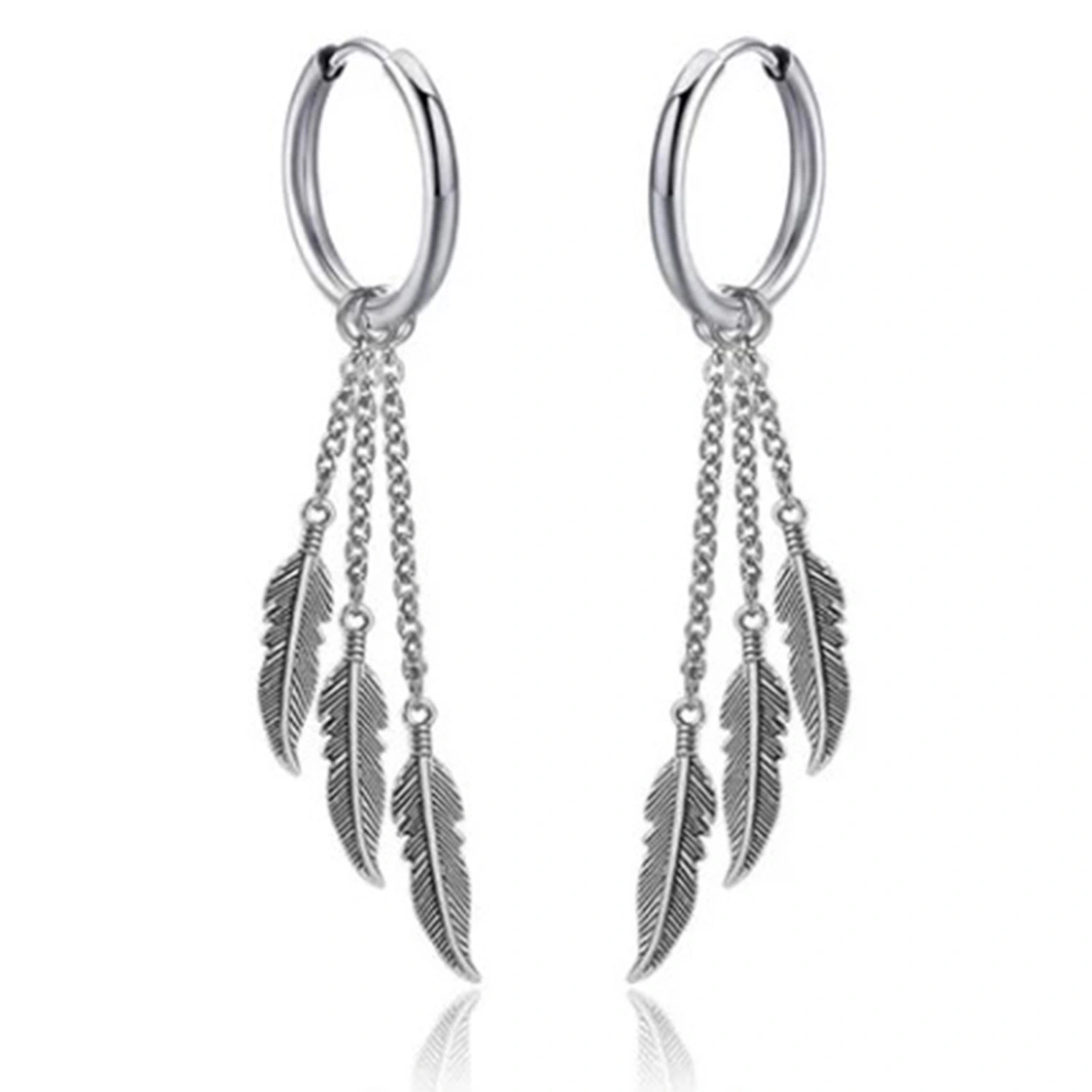 1 Pair Hoop Dangle Earrings Stainless Steel Leaf Tassel Pendant Earrings Long Chain Earwear