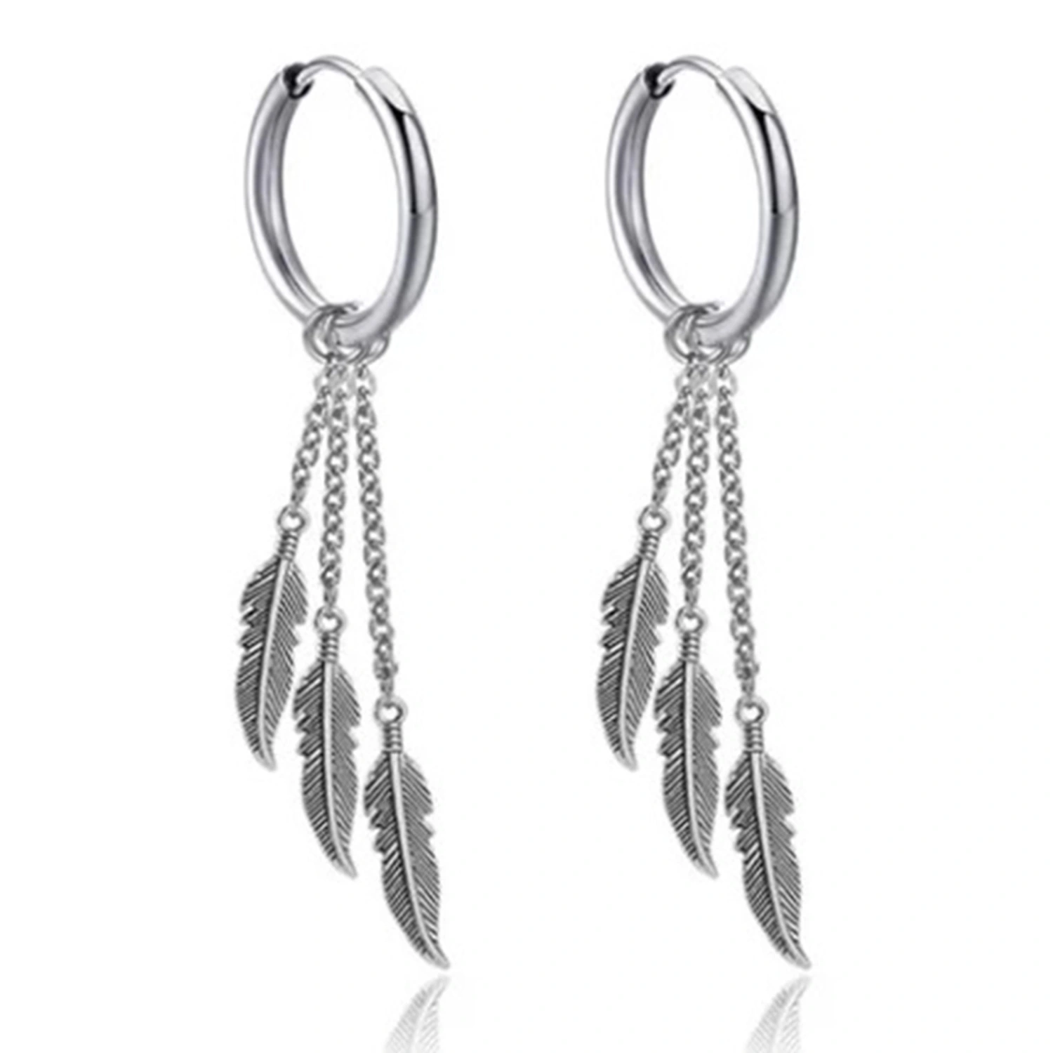 1 Pair Hoop Dangle Earrings Stainless Steel Leaf Tassel Pendant Earrings Long Chain Earwear