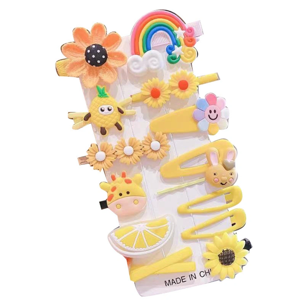 14pcs Children Hair Clip Kid Girl Cartoon Cute Exquisite Hair Pin Barrettes for Daily Life Travel Yellow Sunflower