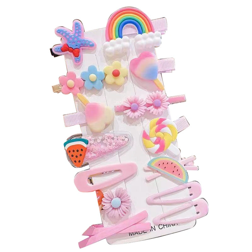 14pcs Children Hair Clip Kid Girl Cartoon Cute Exquisite Hair Pin Barrettes for Daily Life Travel Pink Starfish