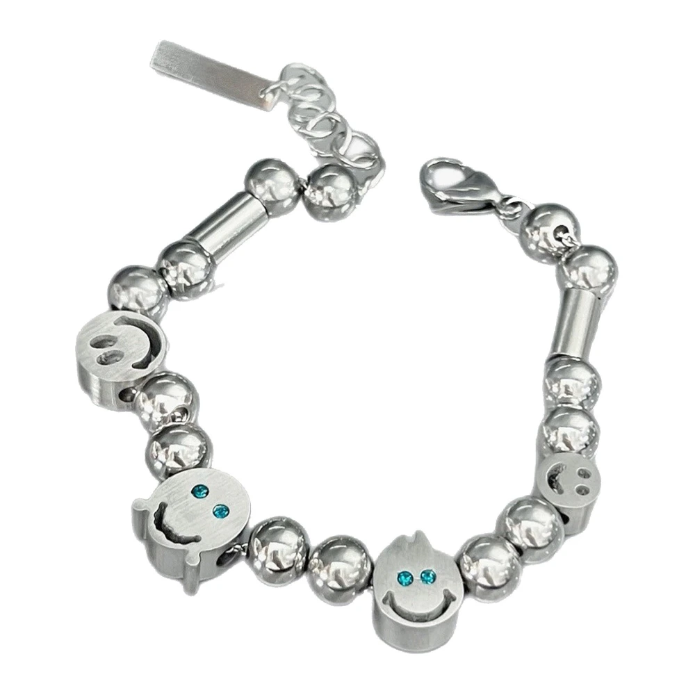 Smile Face Beaded Bracelet Jewelry Birthday Gift Titanium Steel Fashion Unisex Waterproof for Boys Girls