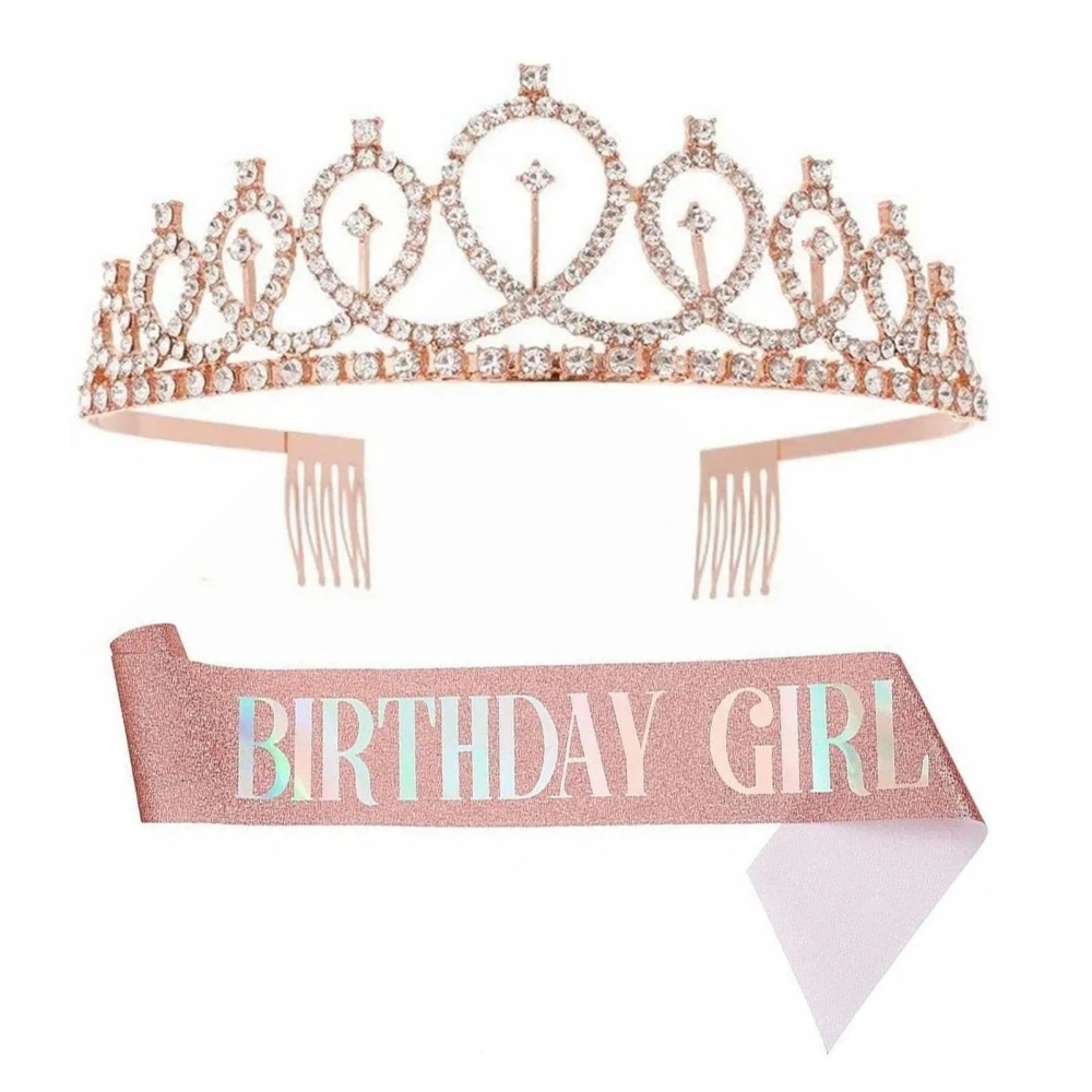 Birthday Queen Sash Rhinestone Tiara Kit Beautiful Birthday Crown Sash for Women Girl Birthday Party Favors Set 14