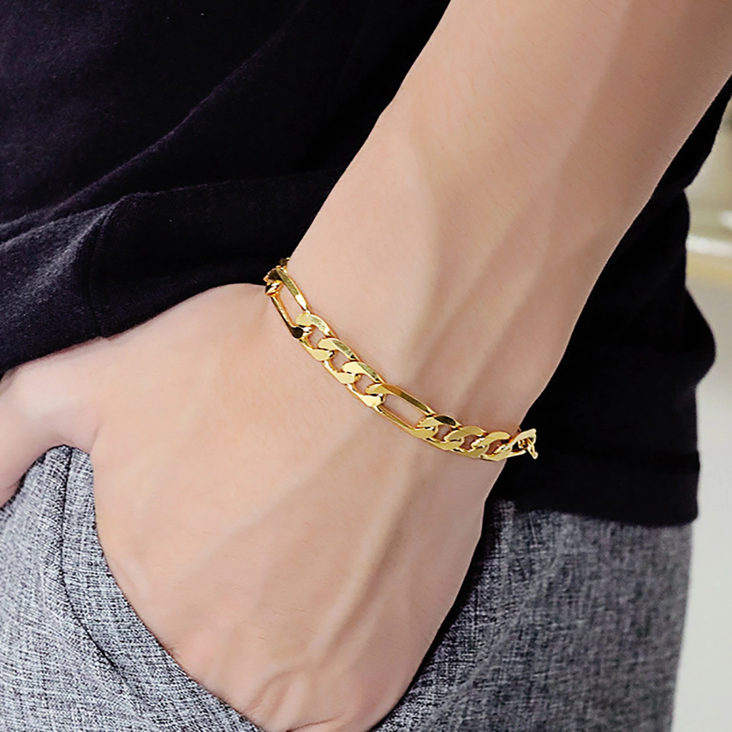 Men Gold Bracelet Fashionable Sturdy Copper Plated 18K Stainless Steel Gold Chain Bracelet