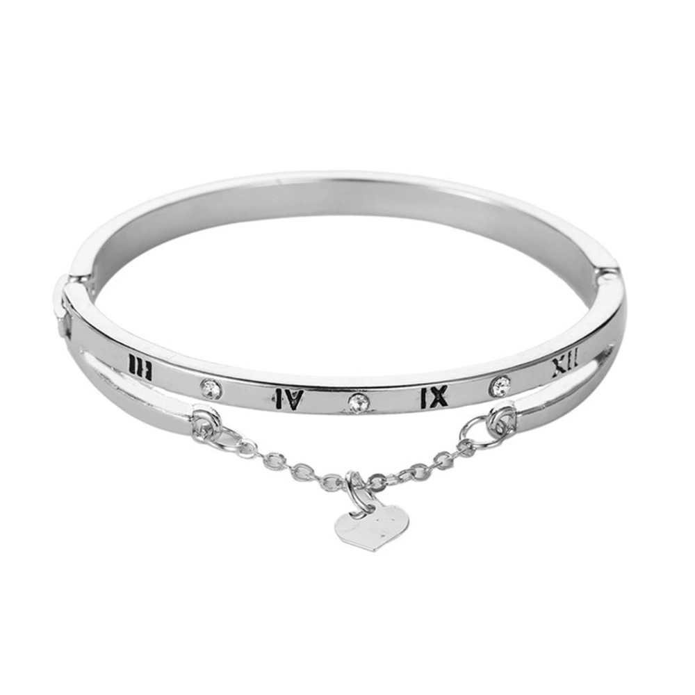 Love Bangle Bracelet Alloy Love Friendship Bangle Bracelet with Heart Chain Bracelet for Shopping Party Office White