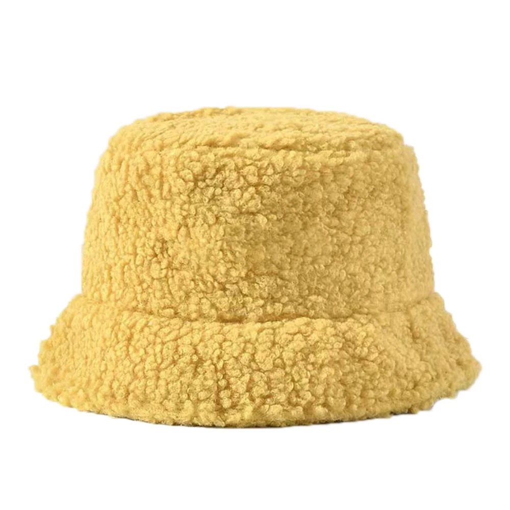 Bucket Hat Thicked Warm Embroidery Patterns Fashion Hat for Winer Autumn Women Girls Yellow