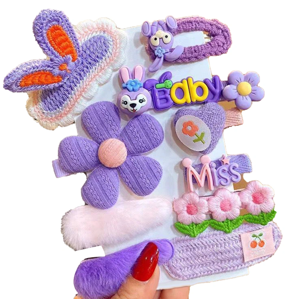 Plush Hairpin Set Autumn Winter Fashion Retro Cute Cartoon Pattern Hair Clip Set Hair Accessories Gift Purple Rabbit